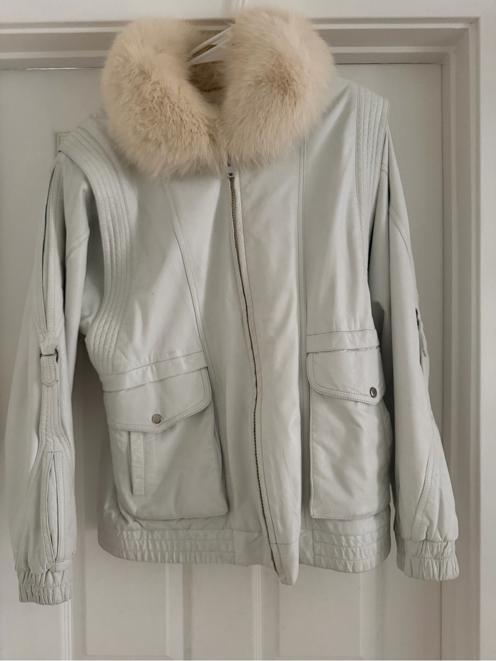 Vintage Ivory Leather + Genuine Fur Collar Jacket 🤍